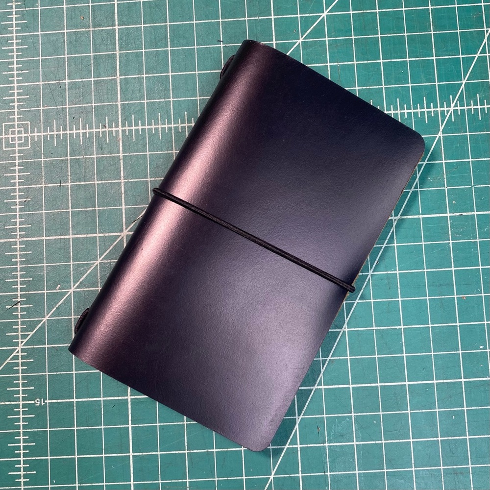 Handmade Leather Notebook Journal Cover black smooth leather semi-sheen